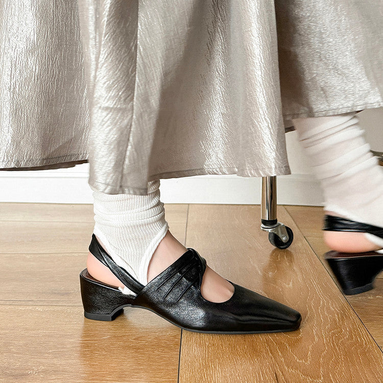 Karin Luna In Stock  Spot Goods Small Square Toe Wrinkled Chunky Heel Closed-Toe Sandals
