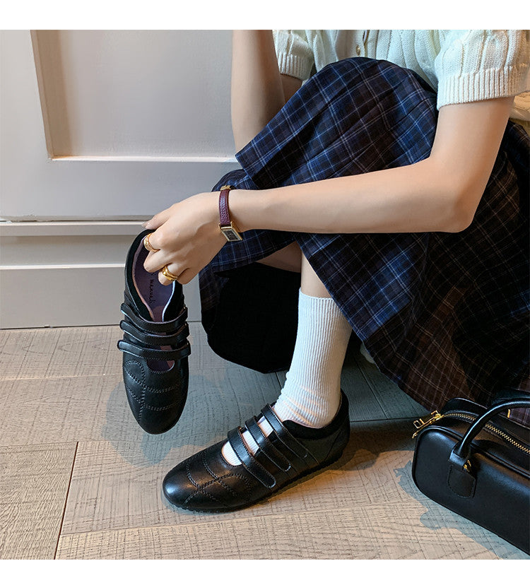 Karin Luna Casual Shoes Series~  In Stock In Stock Magic Tape Round Toe Internal Height Increase Single Strap Flats