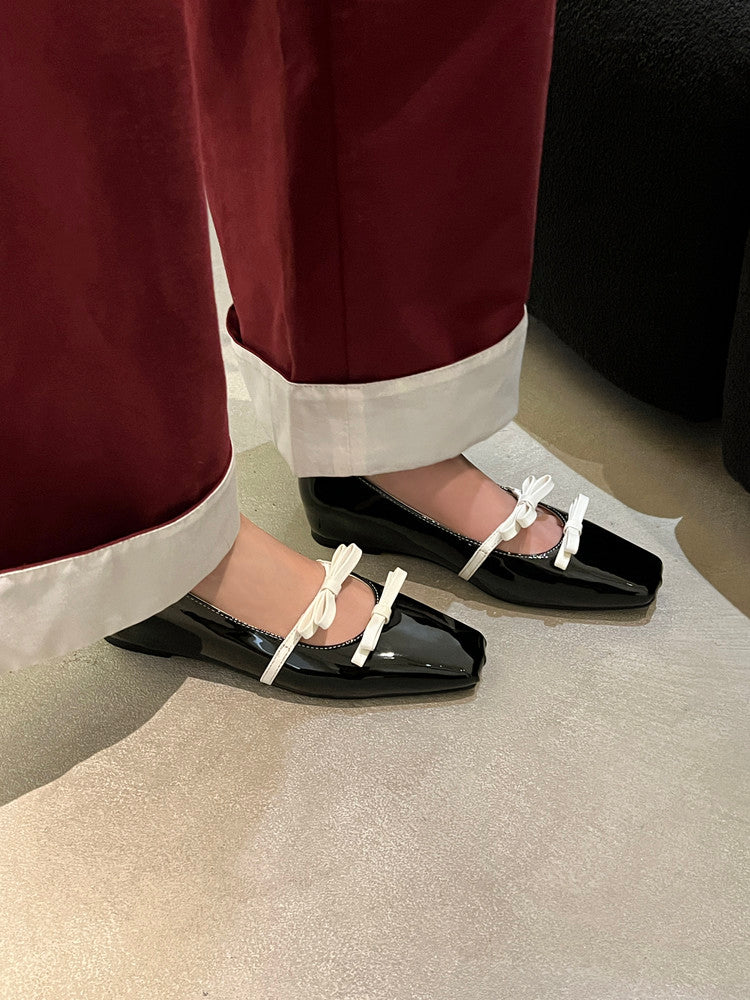 Karin Luna In Stock Spot Goods  Hot-Selling Element Bowknot Square-Toe Color-Block Height-Increasing Flats