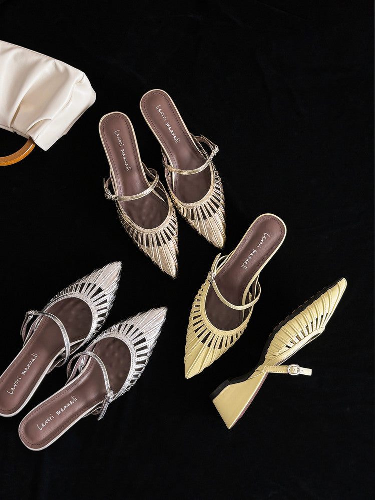 Karin Luna Casual Feel~In stock Pointed Toe Hollow Design Note Pointed Toe Slippers