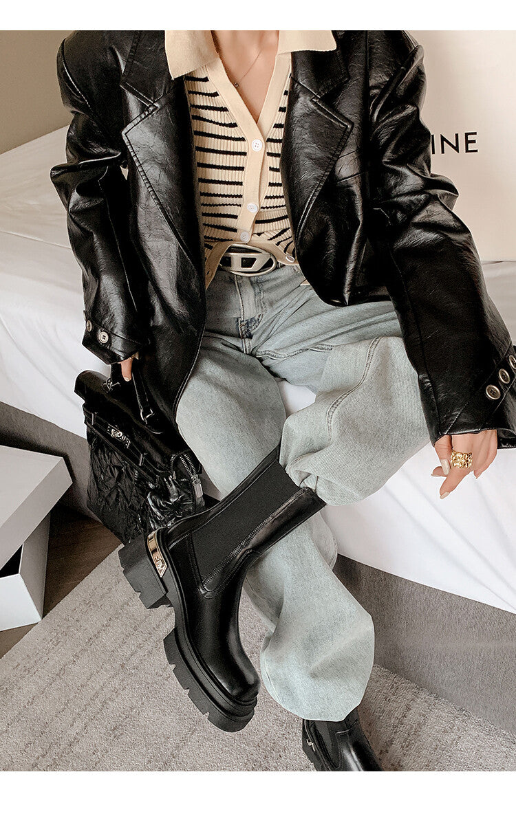 Karin Luna da Brand Series~Rear Metal Decoration Thick Sole Stretch Boots