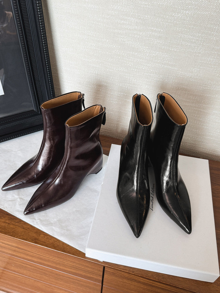 Karin Luna Versatile Elegant Style Pointed Toe Hidden Wedge Short Boots