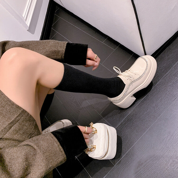 Karin Luna In Stock In Stock  Rhinestone Shoe Edge Trim Lace-up Thick Sole Loafers Best-selling in stock