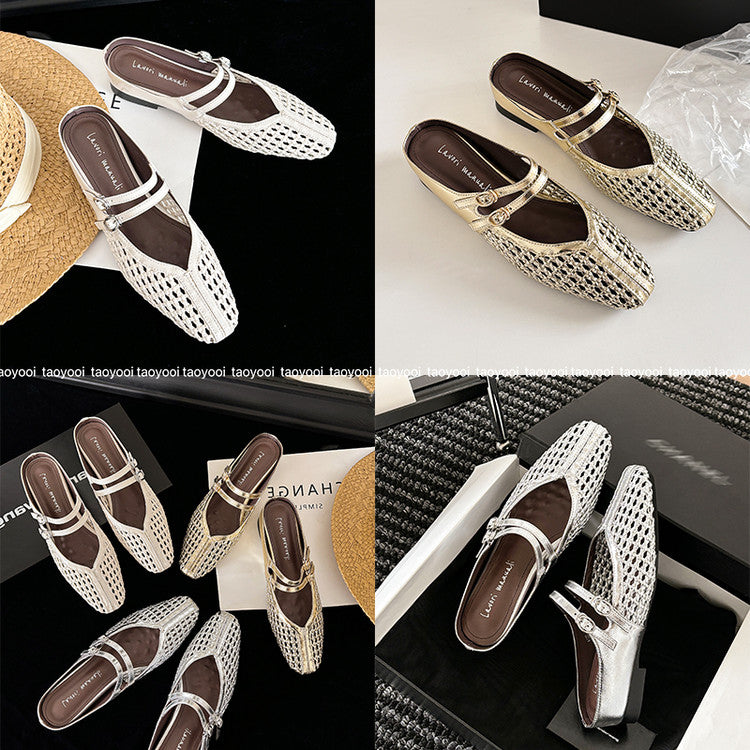 Karin Luna In Stock Spot Goods Hollow Woven One-Strap Closed-Toe Slippers