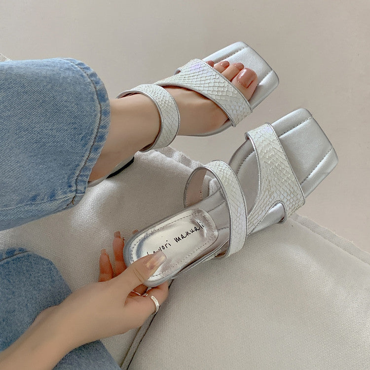 Karin Luna Fish Skin Series~Minimalist Square Toe Popular Irregular Heel Slippers
