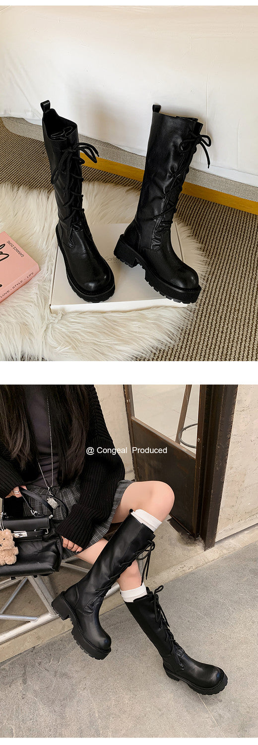 Karin Luna Fashion Style Round Toe Front Lace-up Adjustable Leg Circumference Suitable for both slim and thick legs