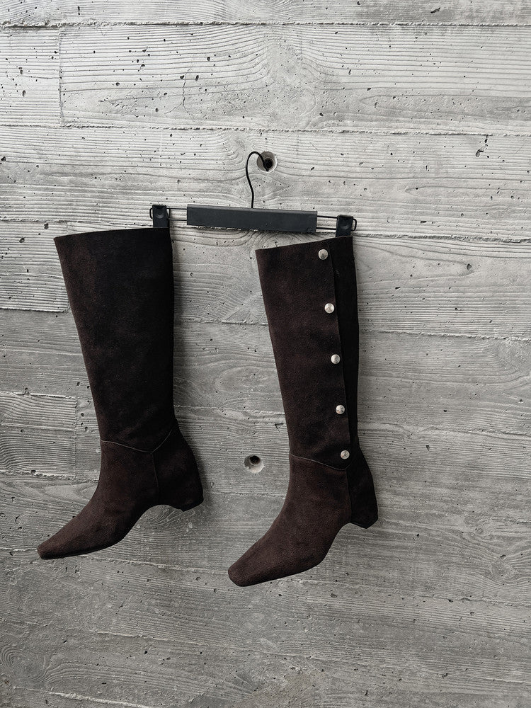 Karin Luna Bestseller Hot-Selling Hidden Buckle Lazy Style Square-Toe Height-Increasing Suede Western Boots