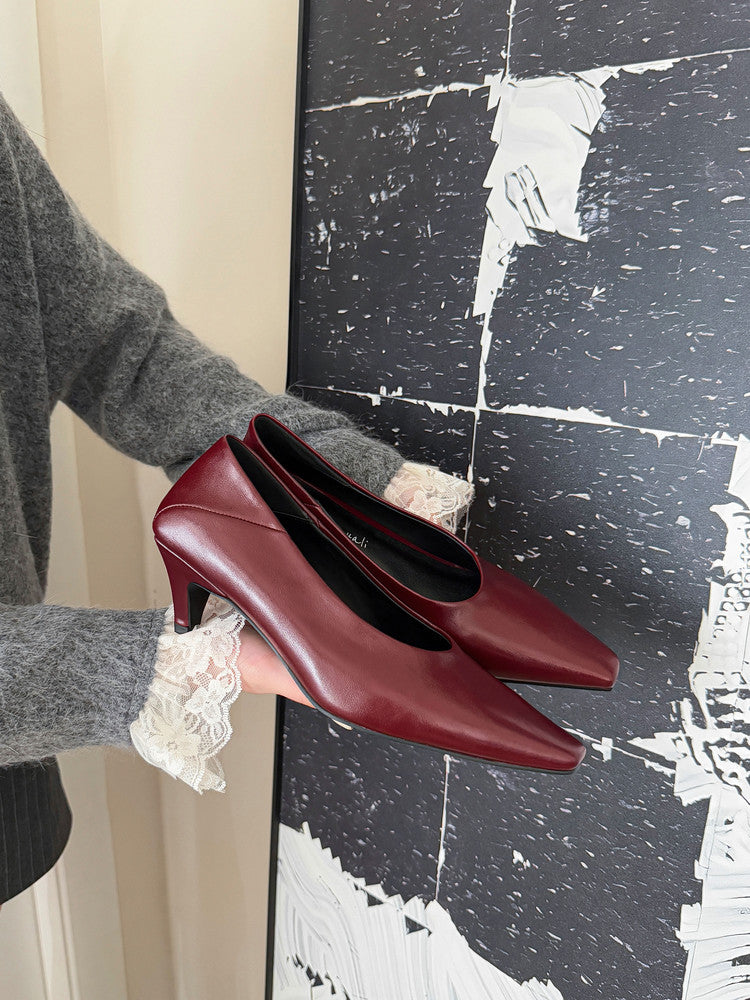 Karin Luna In Stock In Stock ~Basic Versatile French Style Small Square Toe Shallow Mouth Single Shoes
