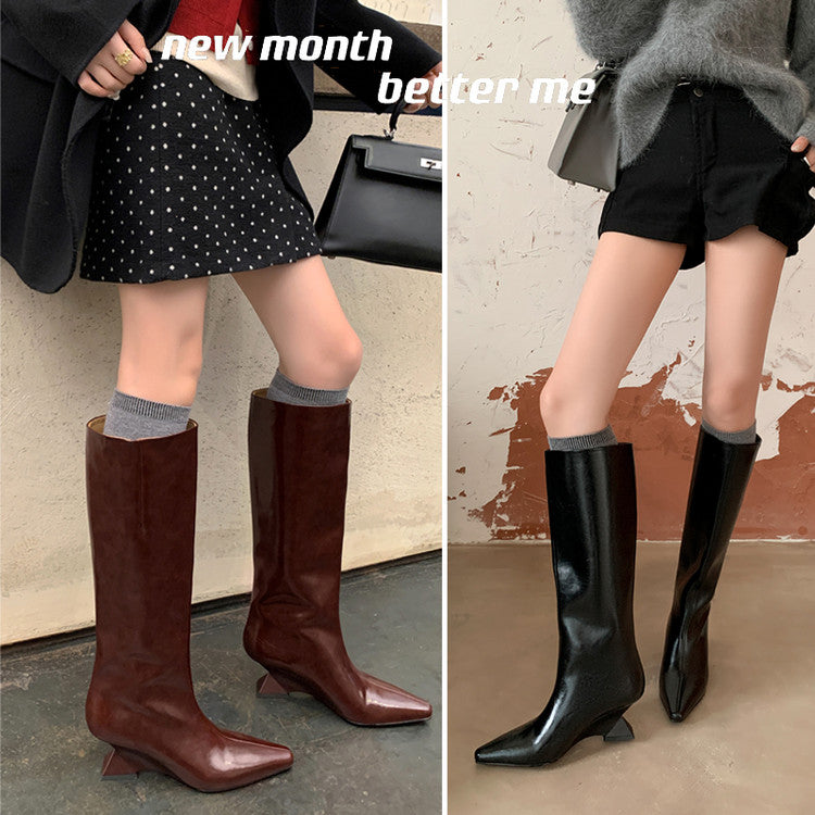 Karin Luna European and American Style Unisex Square-Toed Long Boots