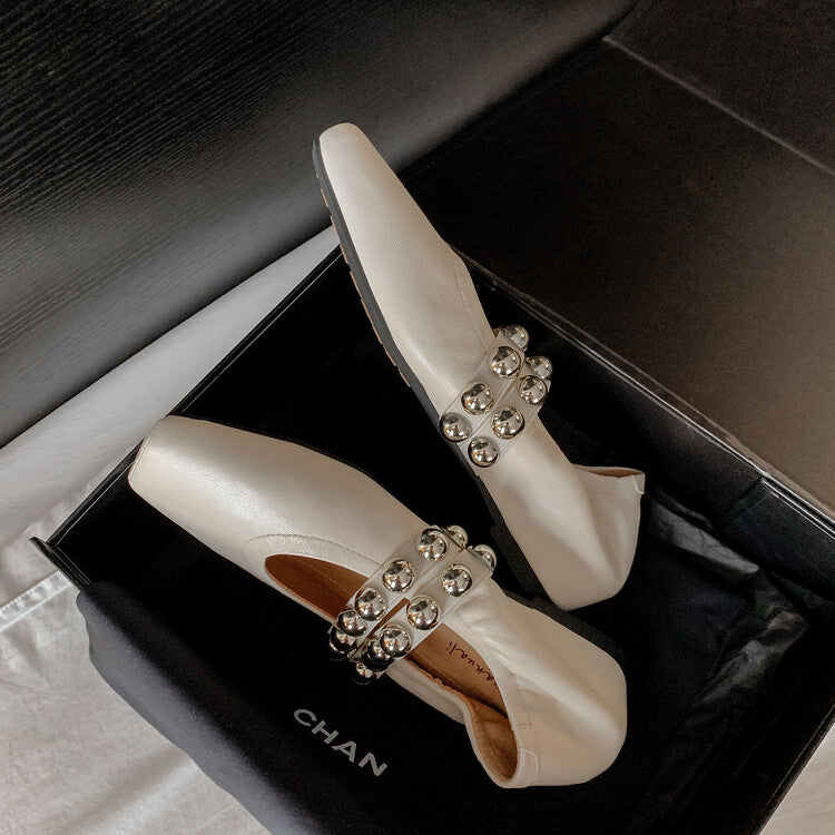 Karin Luna In Stock Spot Goods  Pig Nose Metal Strap Super Soft Granny Full Leather Mary Jane Shoes