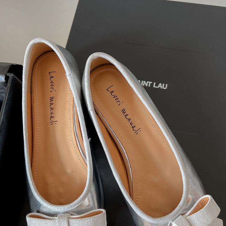 Karin Luna In Stock Spot Goods    Color Block Sweet Bowknot Hidden Wedge Shallow Mouth Flats