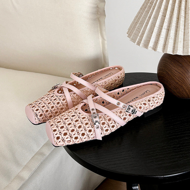 Karin Luna In Stock Spot Goods  Hot-Selling Square-Toe Woven Pig Nose Closed-Toe Slippers