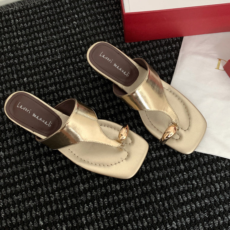 Karin Luna In Stock Spot Goods Clip-toe Square Toe Metal Buckle Minimalist Slippers
