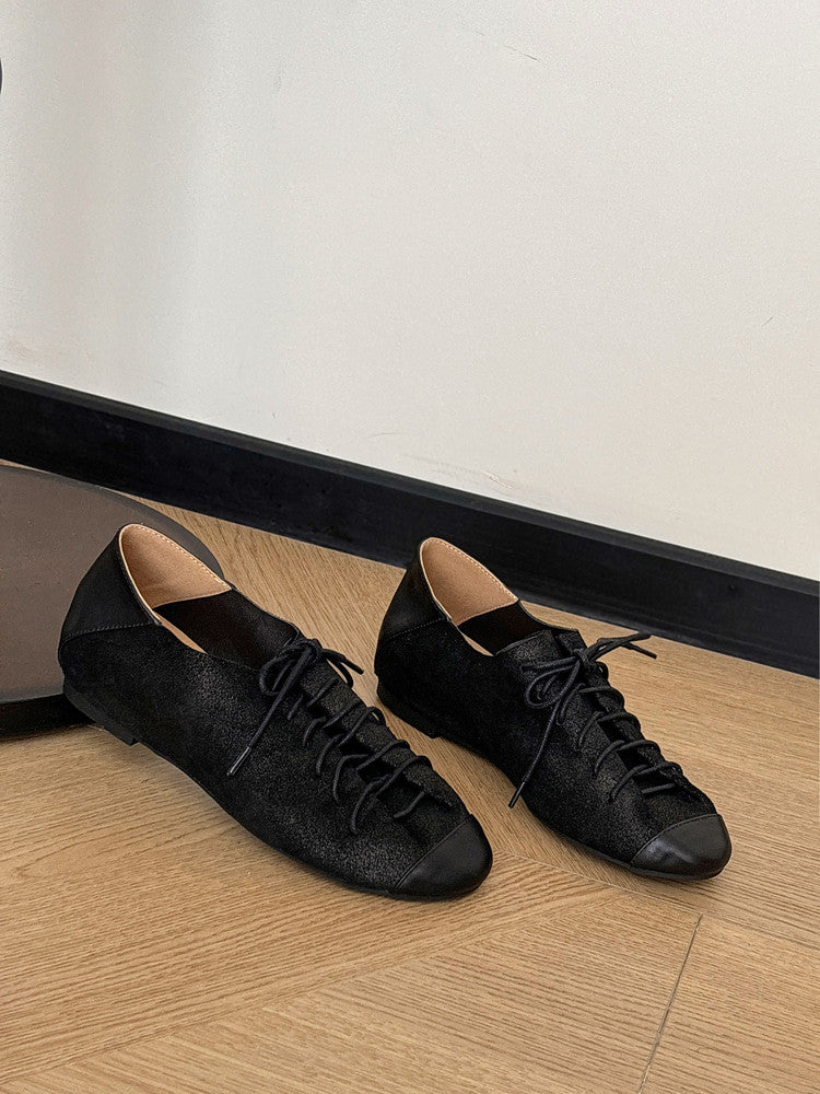 Karin Luna In Stock In Stock   Xiaohongshu Hot-Selling Lace-Up Round-Toe Deep Mouth Single Shoes
