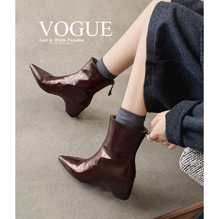 Karin Luna Versatile Elegant Style Pointed Toe Hidden Wedge Short Boots