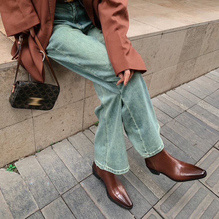 Karin Luna In Stock In stock   Classic first-layer cowhide Chelsea elastic ankle boots