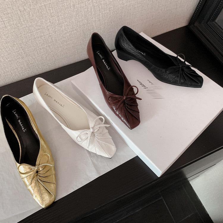 Karin Luna French Style Wrinkled Square Toe Height-Increasing Flats