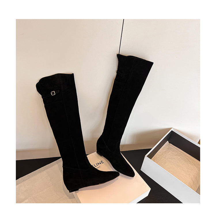 Karin Luna In Stock Spot Goods Vintage Cowhide Leather Two-Way Wear Pointed Toe Height-Increasing Long Boots