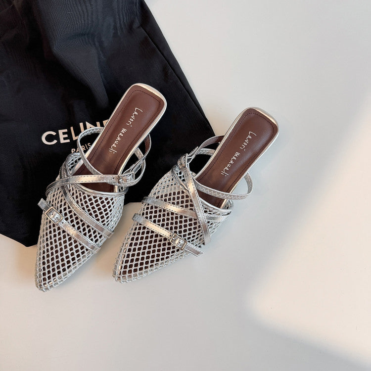 Karin Luna In Stock  Spot Goods  Mesh Series Elegant Closed-Toe Belt Buckle Slippers