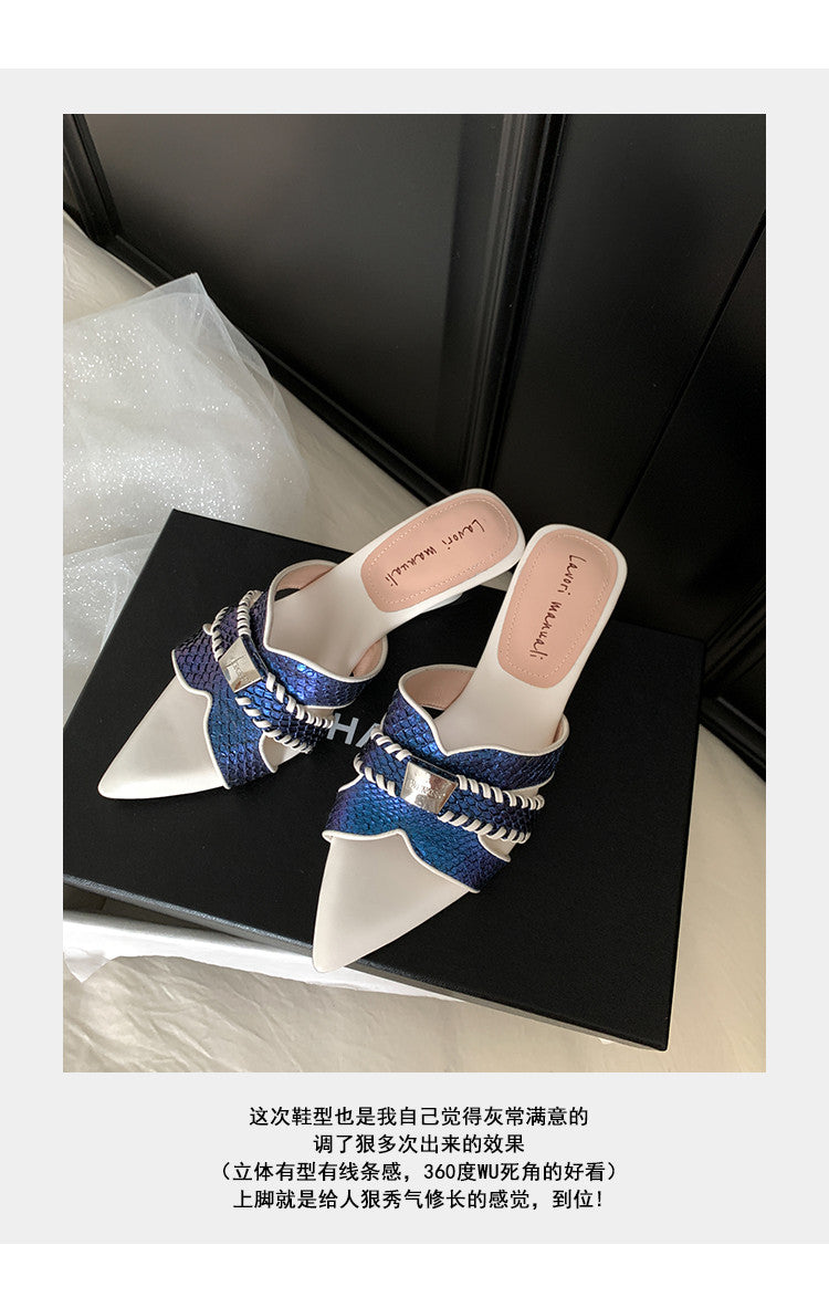 Karin Luna Fish Skin Series~Minimalist Pointed Toe Hot-Selling Unique Heel Slippers