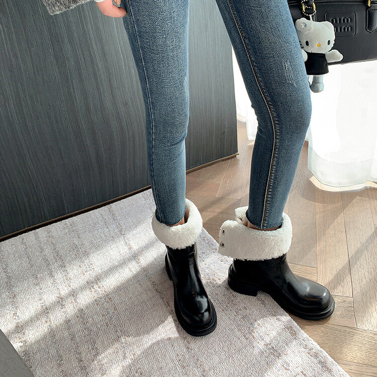 Karin Luna Classic Basic Style   Convertible Foldable Hidden Buckle Snow Fur Shoes Full cowhide Basic Flat Short Boots