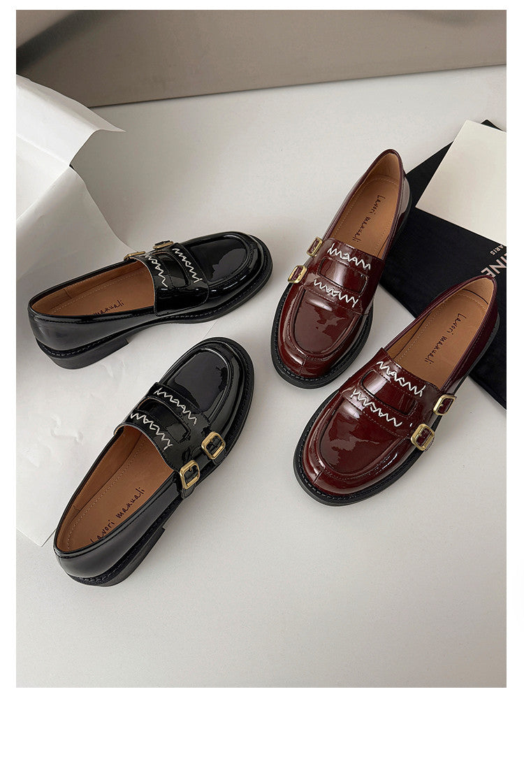 Karin Luna In Stock Spot Goods  Retro Style Slip-On Metal Buckle Loafers