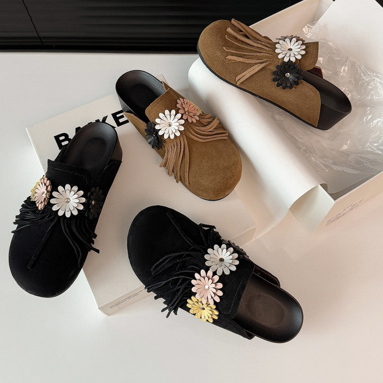 Karin Luna   Tassel Three-Dimensional Flower Thick-Soled Closed-Toe Slippers