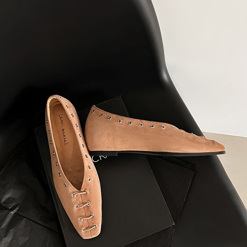 Karin Luna In Stock Spot Goods    Old Money Style Square Toe Suede Flats