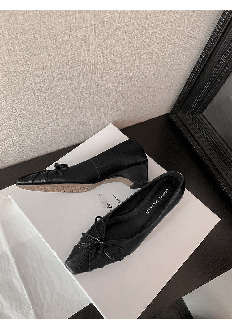 Karin Luna French Style Wrinkled Square Toe Height-Increasing Flats