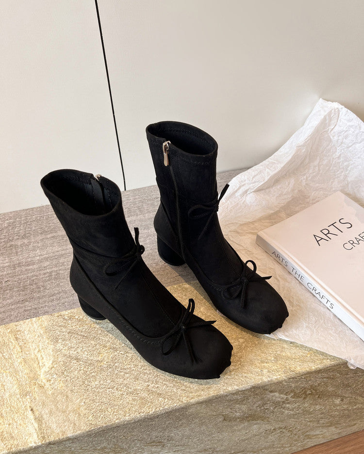 Karin Luna In Stock Spot Goods Hot-Selling Sweet Standard Bow Round-Toe Slim Short Boots