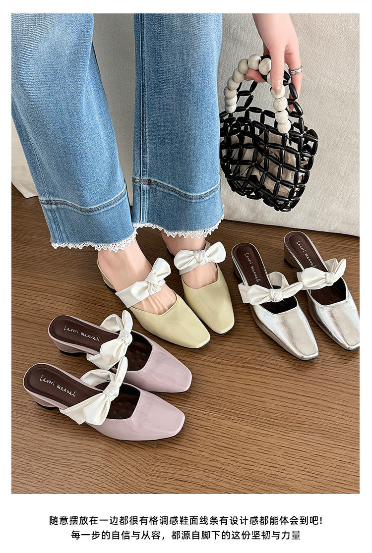 Karin Luna In Stock In Stock  Fluffy feel Bowknot Closed-Toe Slippers