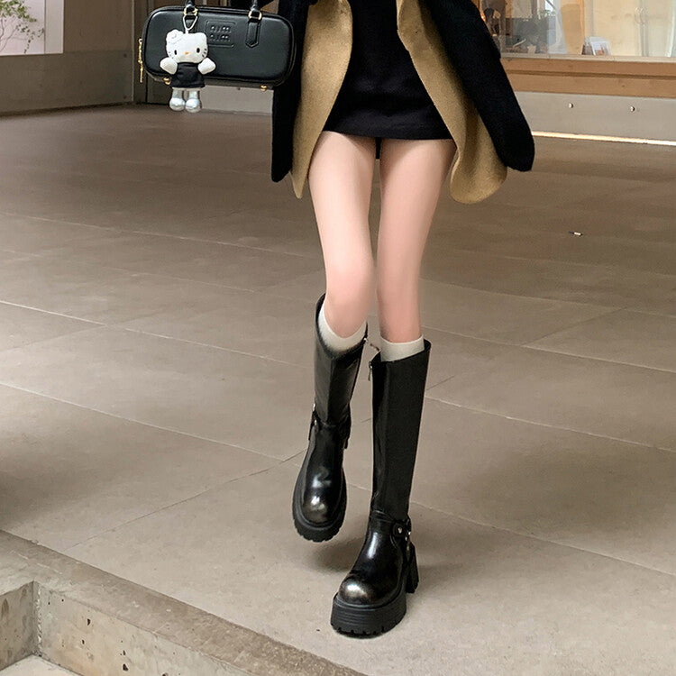 Karin Luna In Stock In Stock Slimming Diagonal Cut Tube Top  Best-selling in stock Retro Metal Buckle Thick-Soled Long Boots