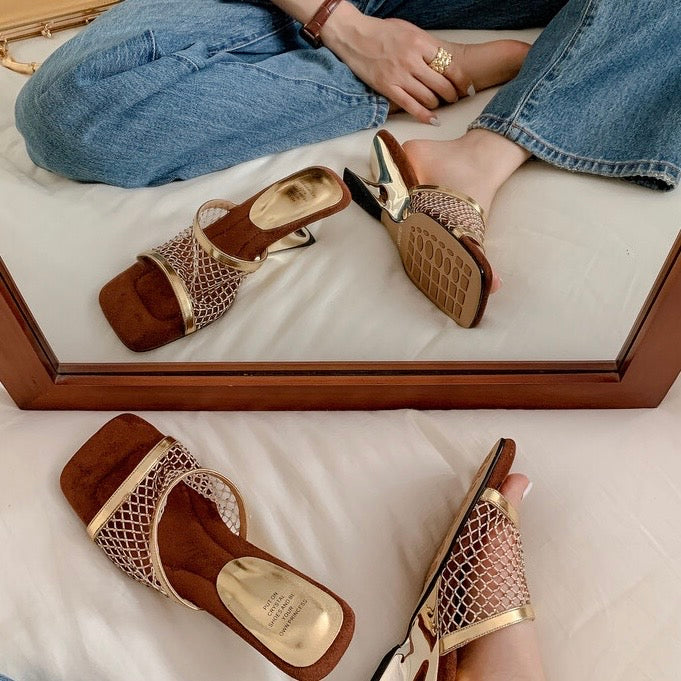 Karin Luna In Stock Spot Goods Diamond Mesh Irregular Heel Slippers