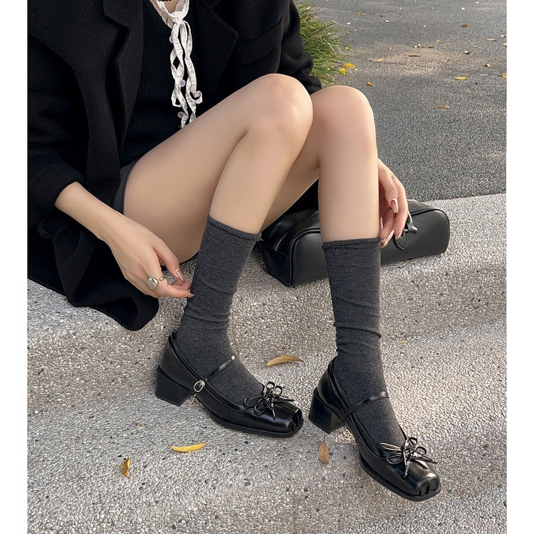 Karin Luna In Stock Spot Goods   One-strap Bowknot Square Toe Chunky Heel Mary Jane Shoes