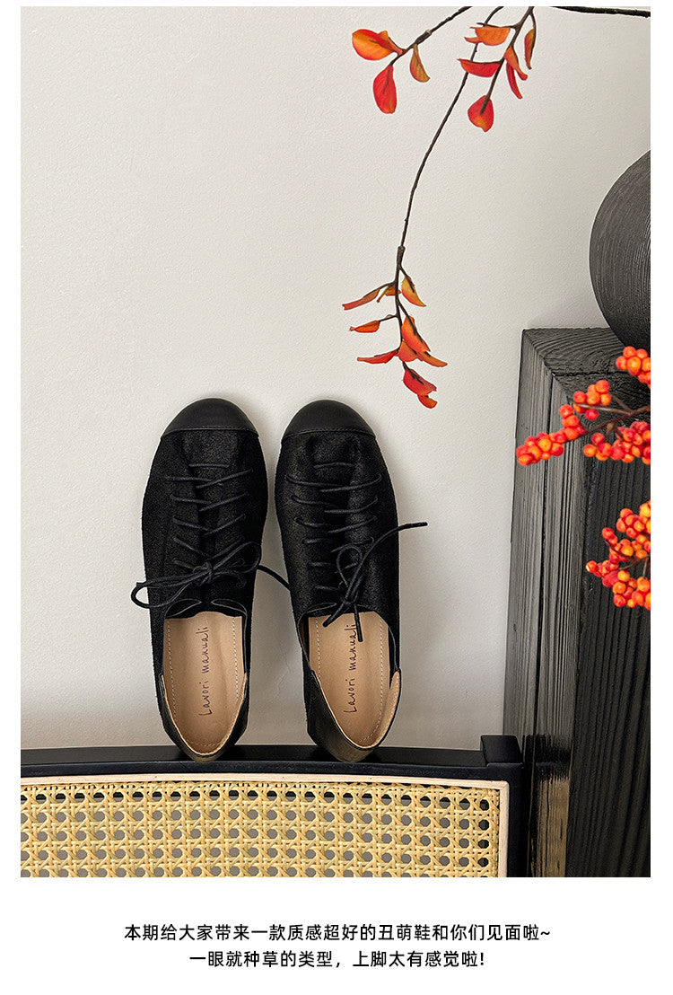 Karin Luna In Stock In Stock   Xiaohongshu Hot-Selling Lace-Up Round-Toe Deep Mouth Single Shoes