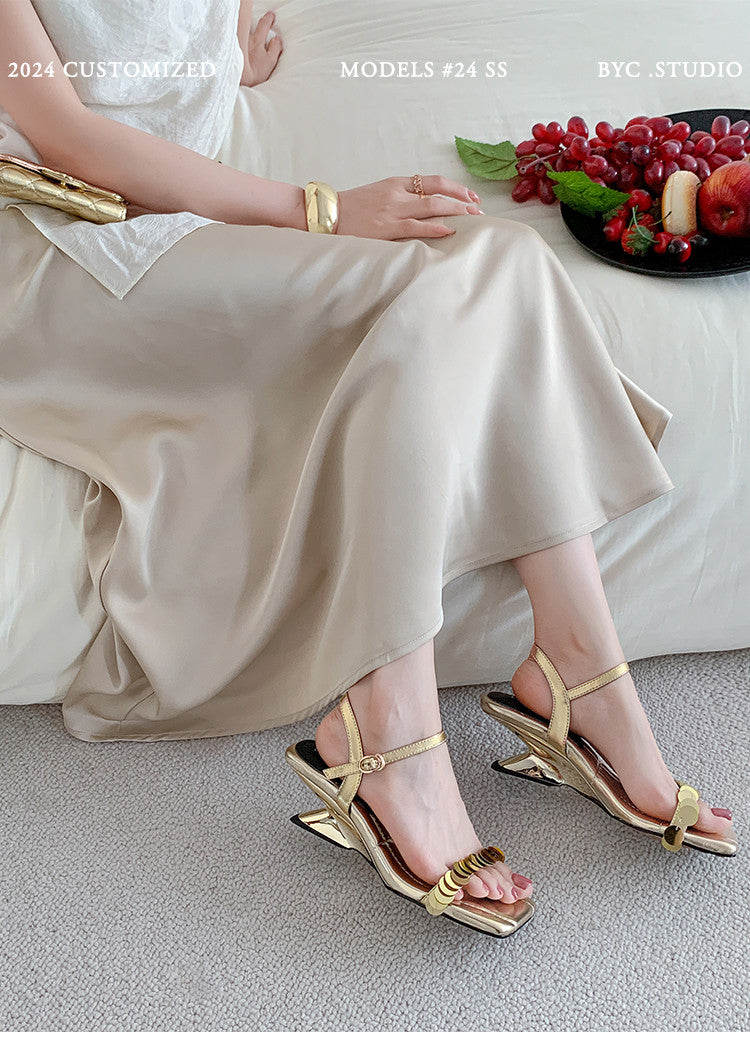 Karin Luna In Stock Spot Goods   Sequin One-Strap Irregular Heel Sofa Insole Sandals
