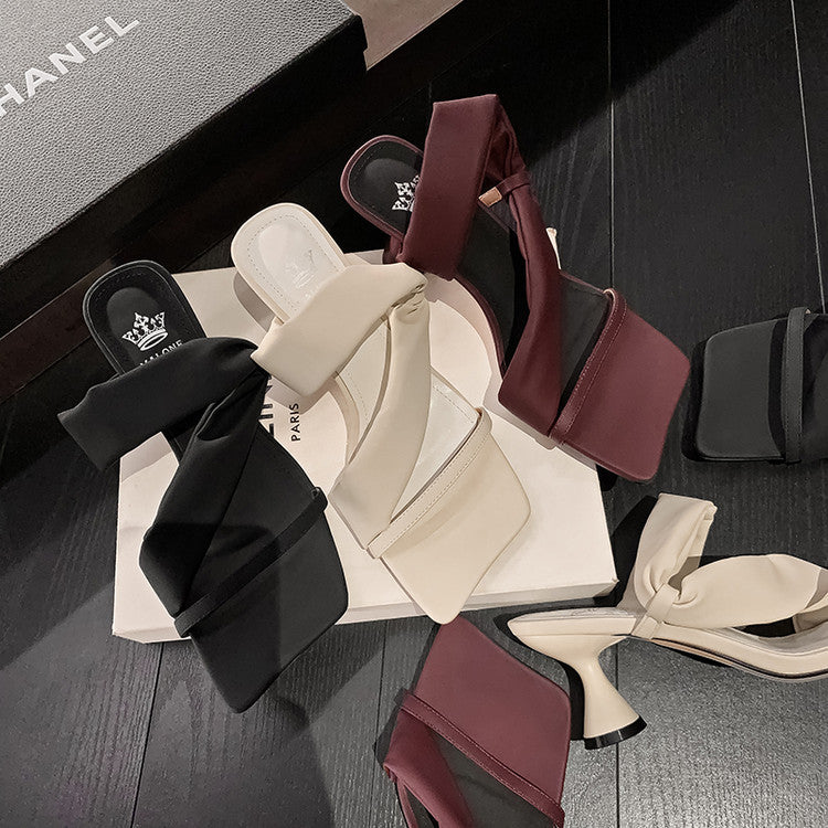 Karin Luna Best-selling in stock Minimalist Style  All-Matching Irregular Ultra-Soft Strap Square Toe High Heels