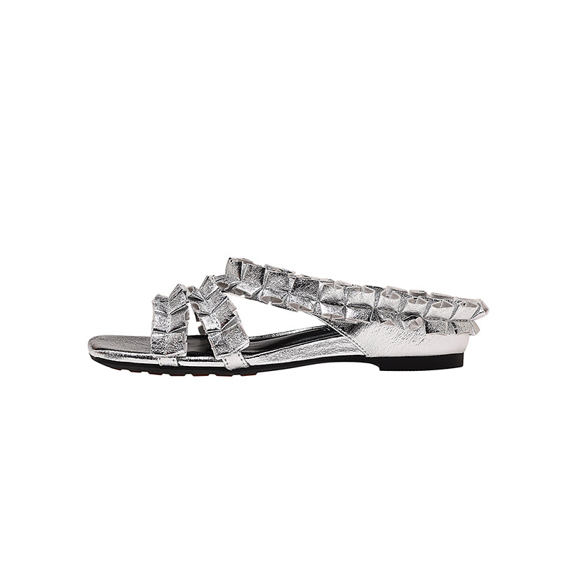 Karin Luna In Stock   Spot Goods  Niche Design Square-Toed Pleated Flat Slippers