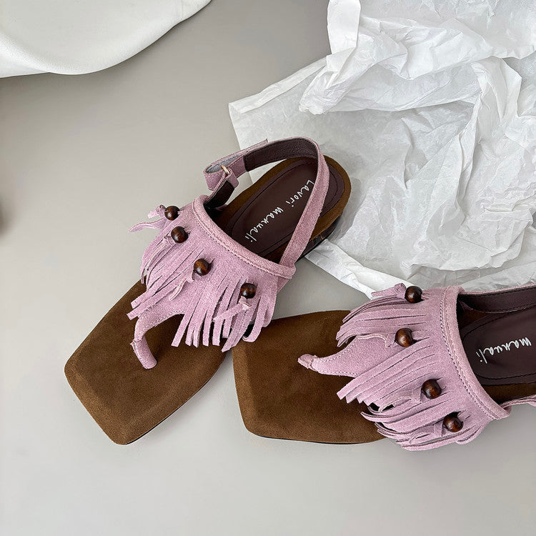 Karin Luna  Tassel Series~Spot Goods  In-stock Clip-toe Square Toe Sandals