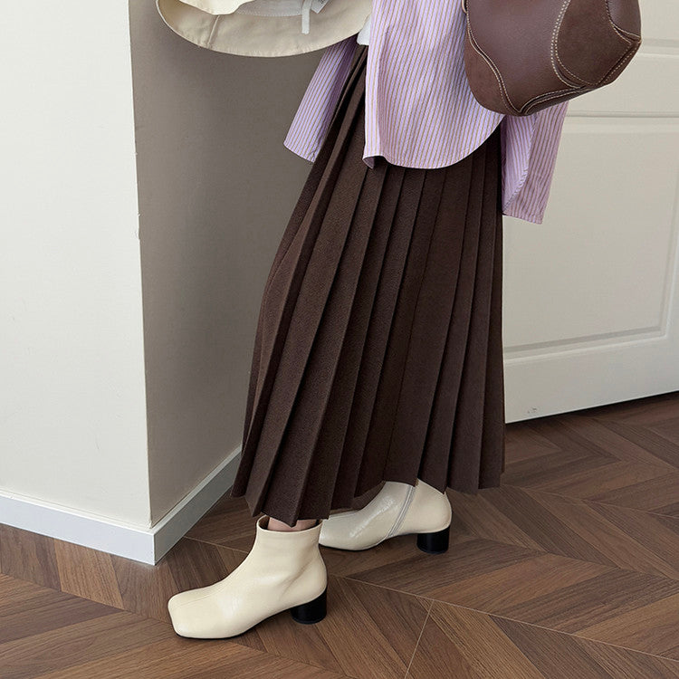 Karin Luna French Style Square Toe Chunky Heel Ankle Boots