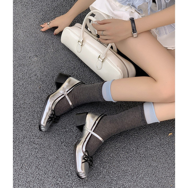 Karin Luna In Stock Spot Goods   One-strap Bowknot Square Toe Chunky Heel Mary Jane Shoes