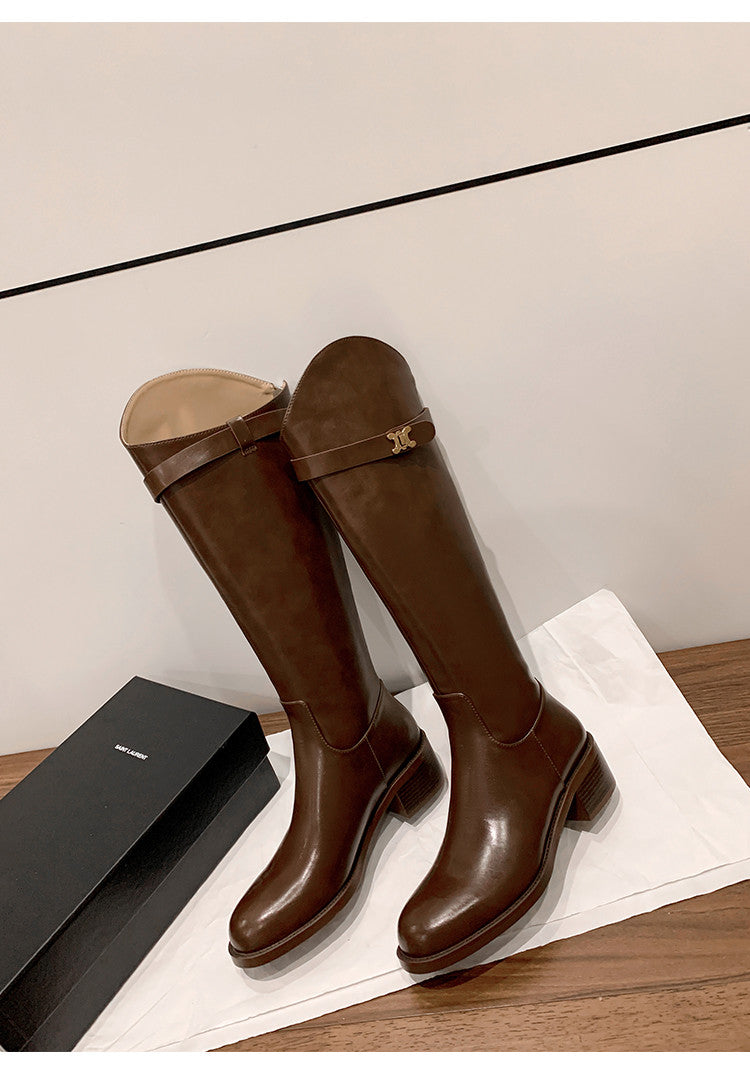 Karin Luna In Stock Classic Style Now Round Toe Flat Bottom Casual Slimming Knight Boots