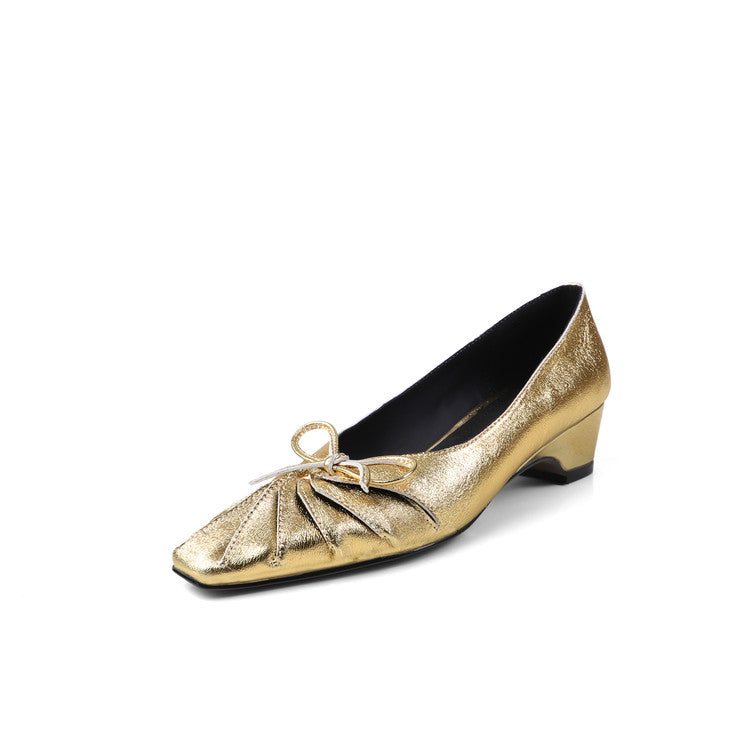 Karin Luna French Style Wrinkled Square Toe Height-Increasing Flats