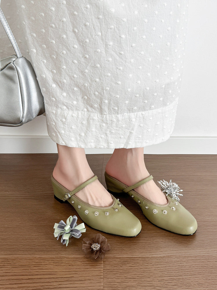 Karin Luna In Stock Spot Goods  Full-grain leather inside and out  Ultra Exquisite Round Toe Hidden Heel Closed-Toe Slippers