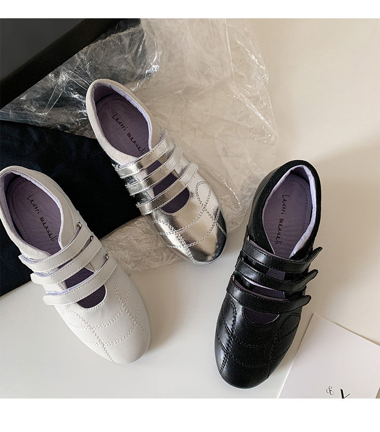 Karin Luna Casual Shoes Series~  In Stock In Stock Magic Tape Round Toe Internal Height Increase Single Strap Flats