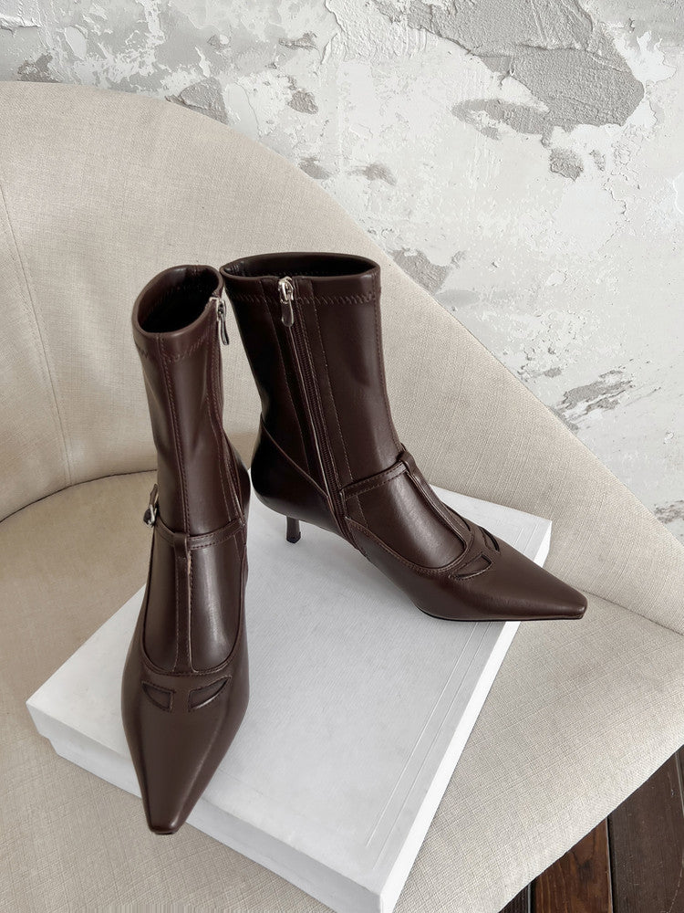 Karin Luna In Stock Spot Goods Elegant Stiletto Pointed Toe Side Zipper Short Boots