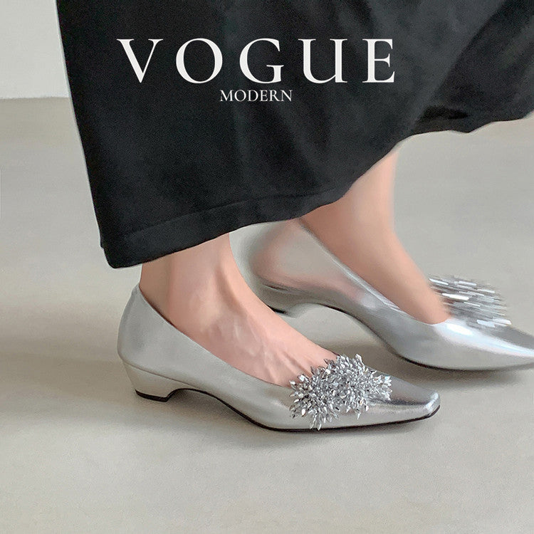 Karin Luna In Stock Spot Goods Exquisite Fireworks Buckle Small Square Toe Chunky Heel Commuter Shoes