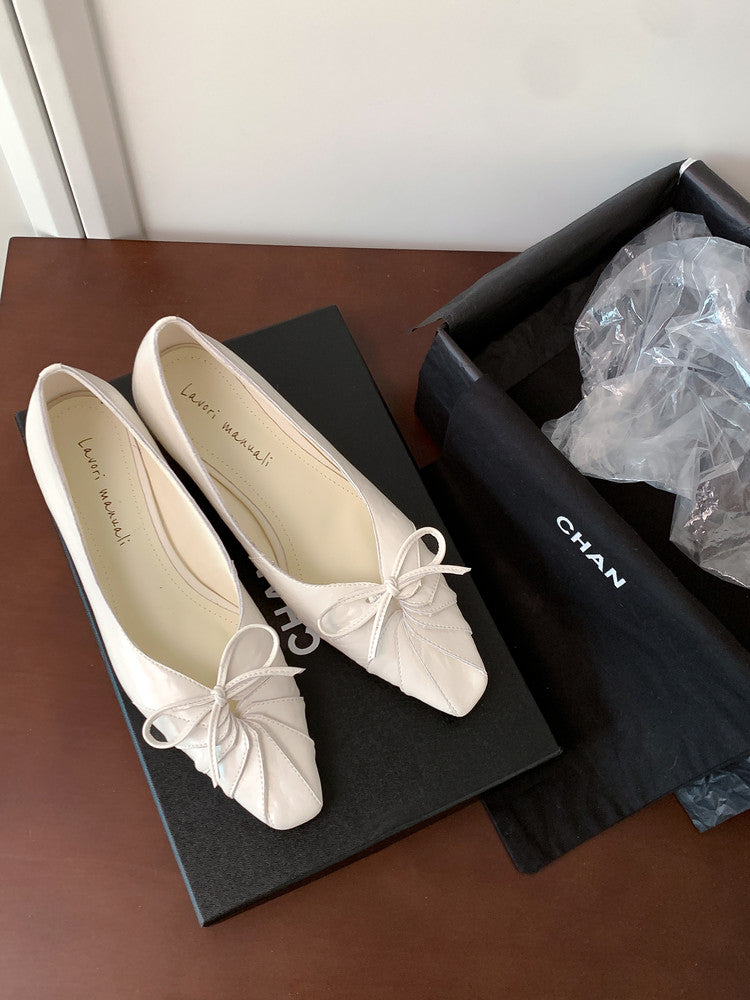 Karin Luna French Style Wrinkled Square Toe Height-Increasing Flats