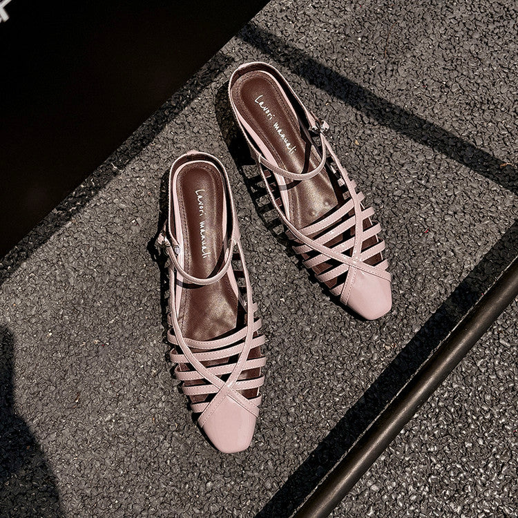 Karin Luna In Stock Spot Goods   French Retro Hollow Small Square Toe One-Strap Slippers