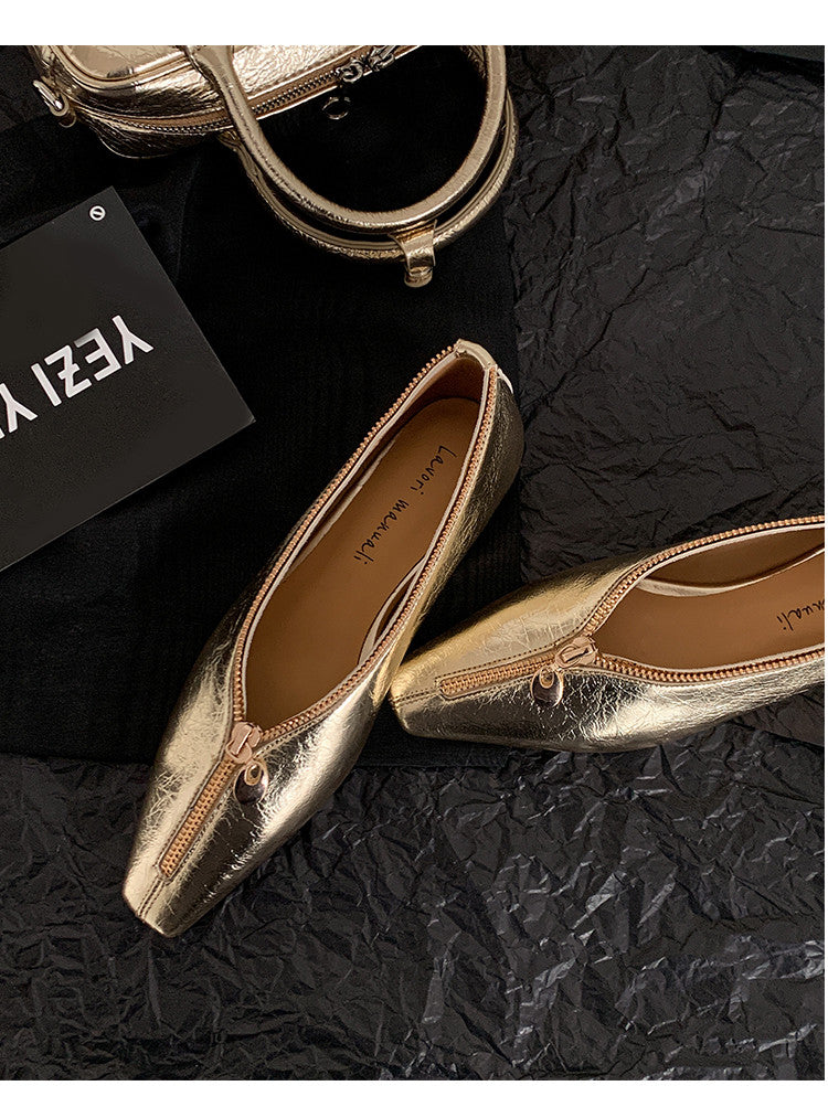 Karin Luna In Stock In Stock ~Basic Versatile Light Luxury Zipper Small Square Toe Flats